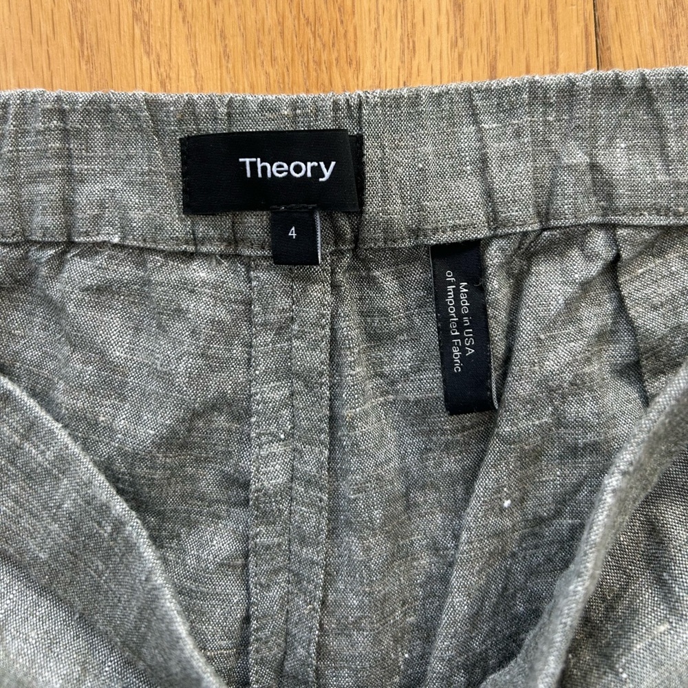 Theory Women's Size‎ 4 Eco Sharkskin Linen Blend Pull On Pants Gray Cropped - Picture 4 of 7